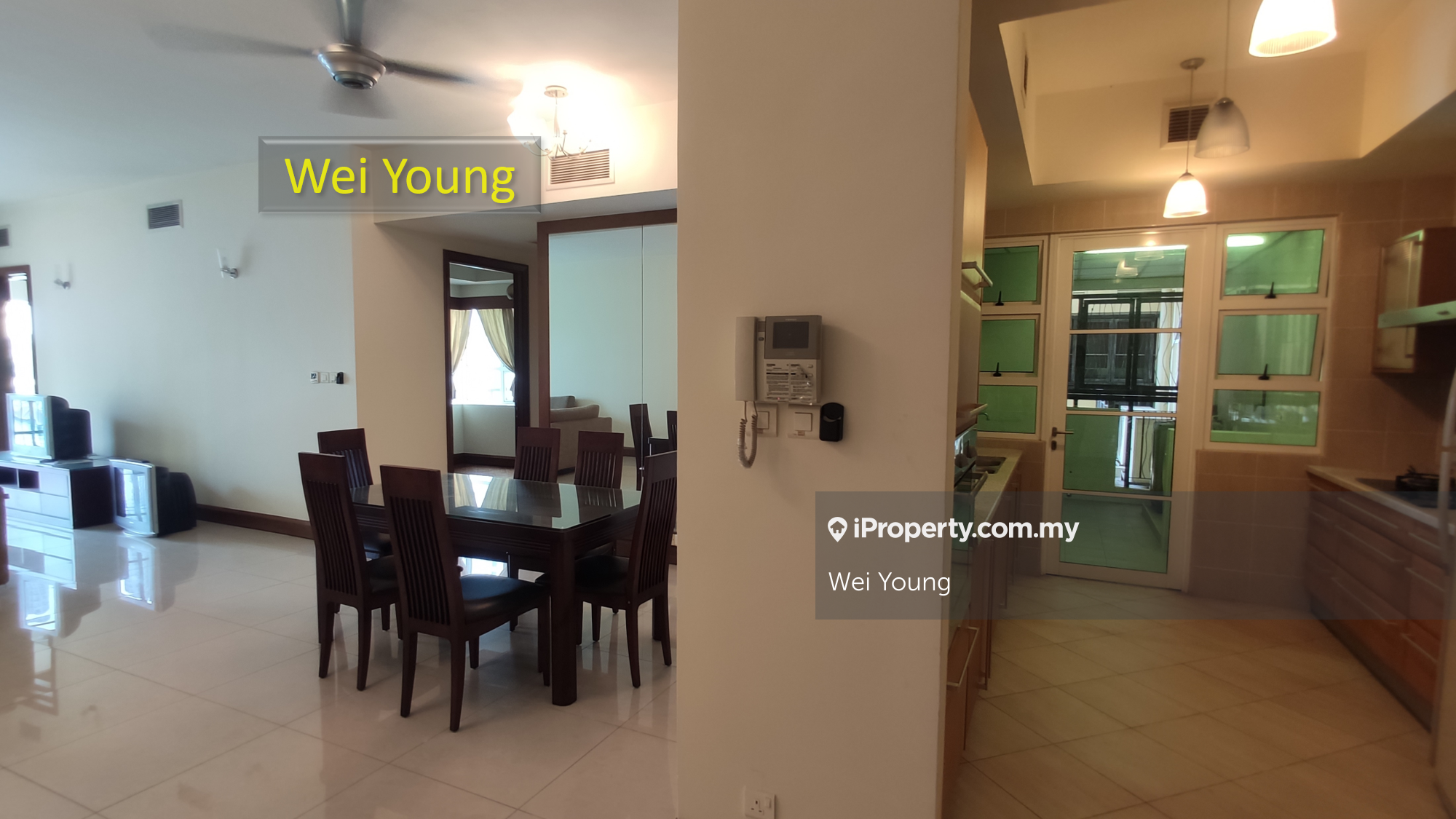 Unit with dual balconies, overlooking the bungalows and greens