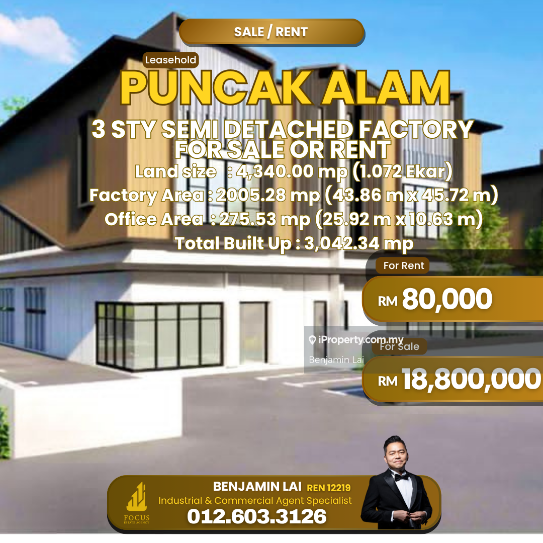 Puncak Alam 3 sty Semi Detached Factory For Sale Or Rent