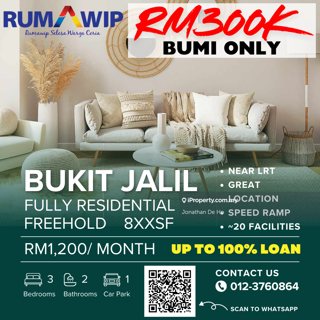 Bumi Lot Freehold Fully Residential Condo Near Lrt Rumawip 3 Rooms