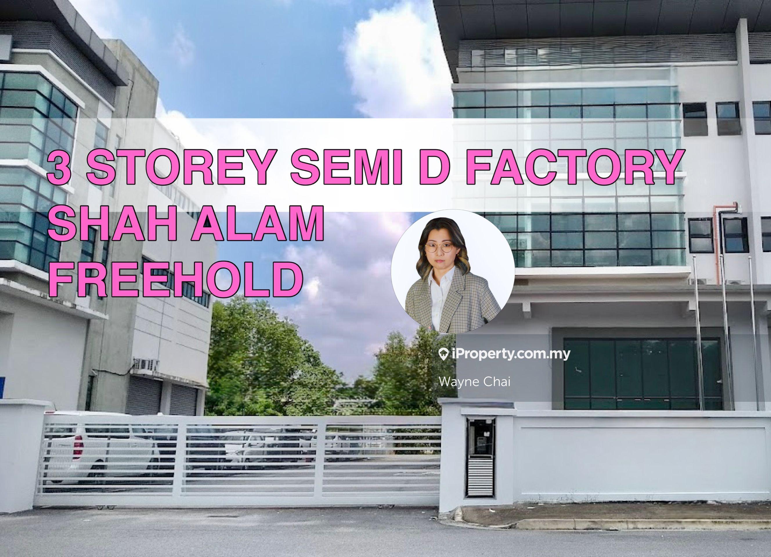 Freehold 3 Storey Semi D Factory Shah Alam Seksyen U8 Bukit Jelutong