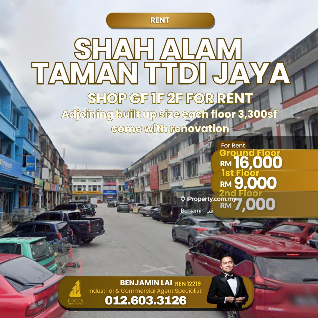Shah Alam Taman Ttdi Jaya Gf 1f 2f Shop For Rent 