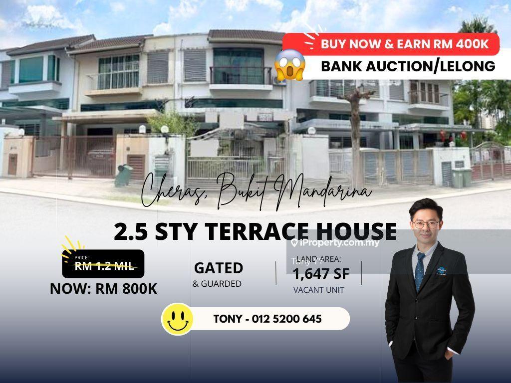 Earn Rm400k! Bank Lelong 2.5 Storey Terrace Cheras Bukit Mandarina KL