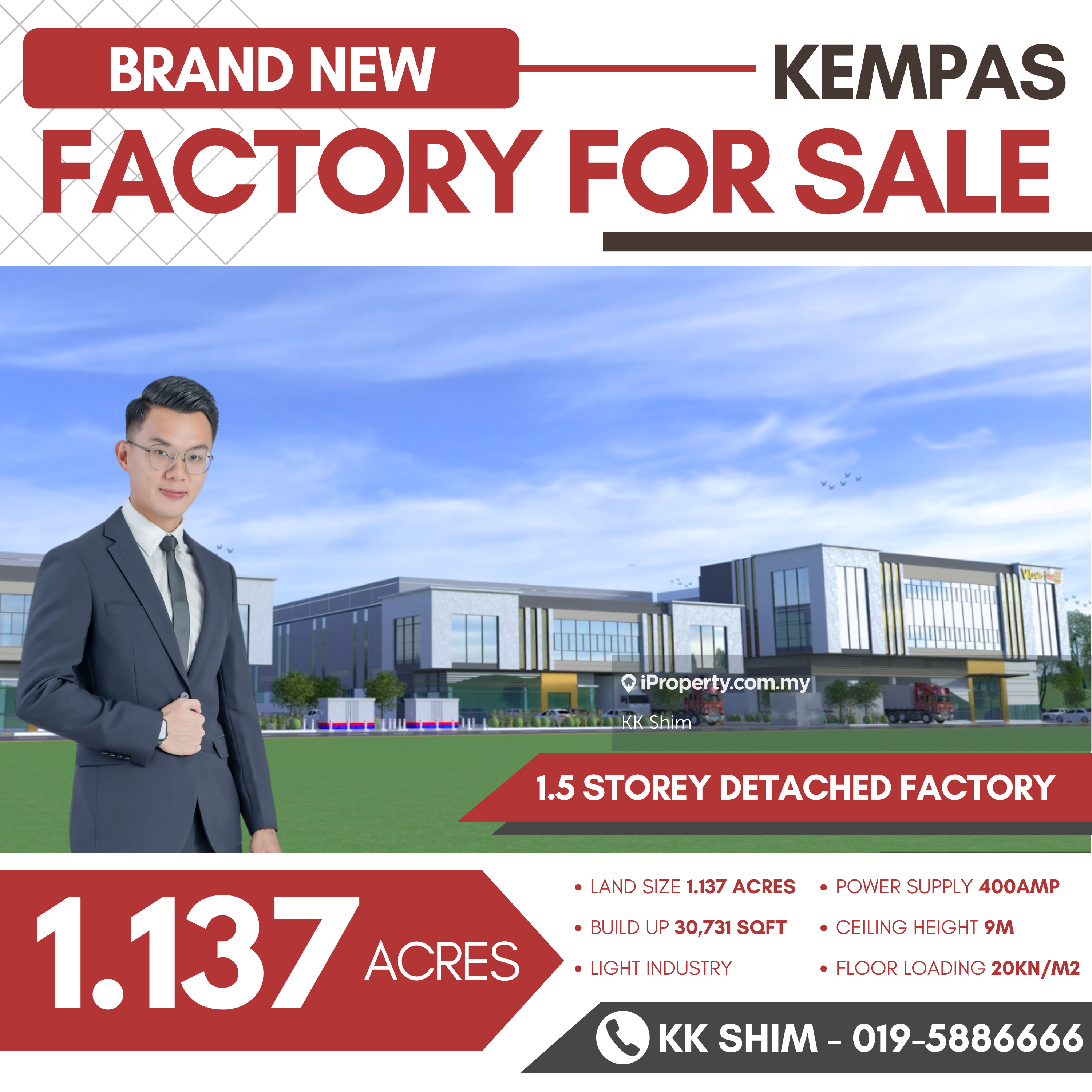 Brand New Kempas 30,731sqft 1.5 Storey Detached Factory for Sale