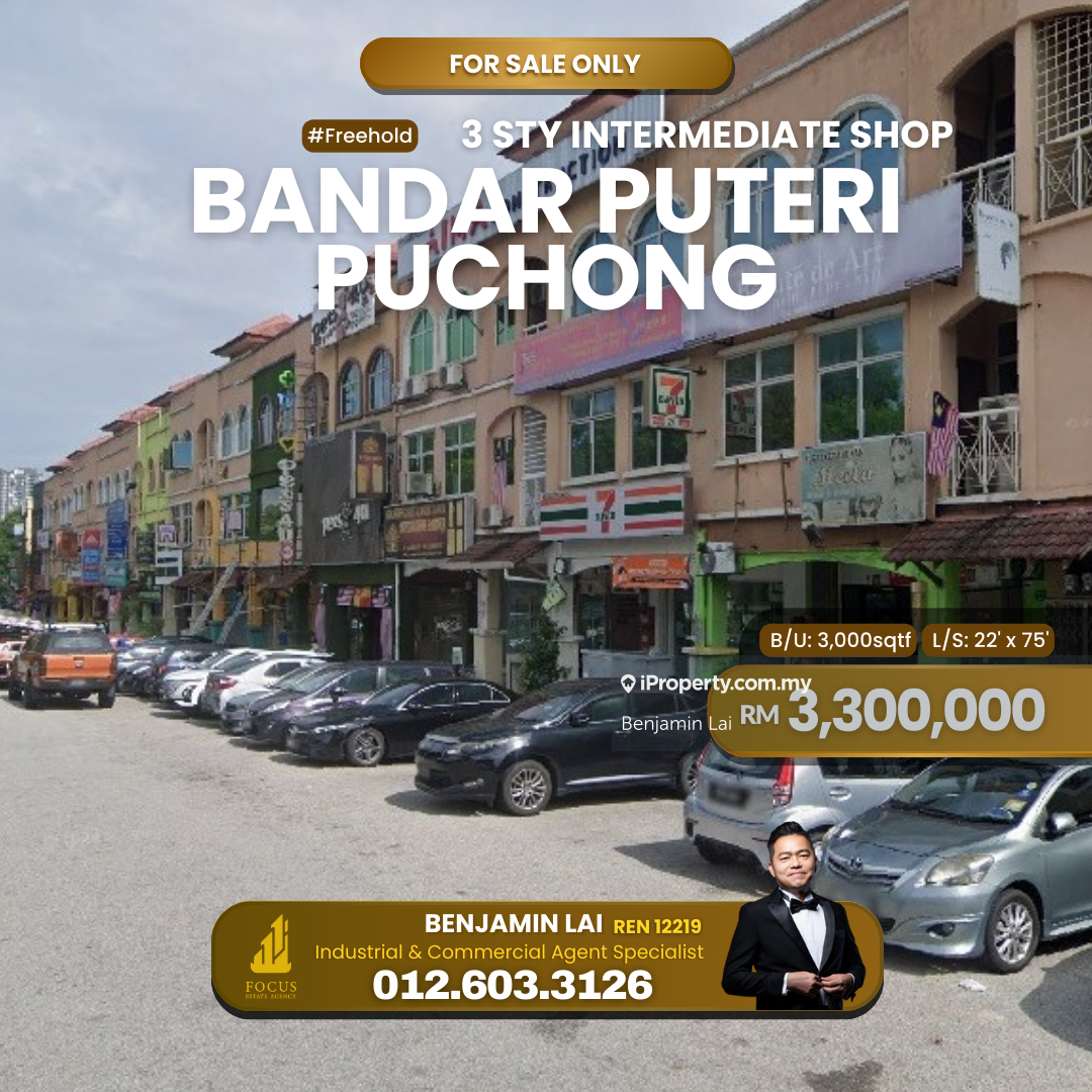 3sty Intermediate shoplot for Sale, Bandar Puteri Puchong