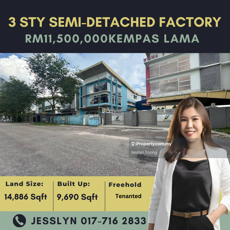Kempas Lama, 3 Storey Semi-Detached Factory For Sale