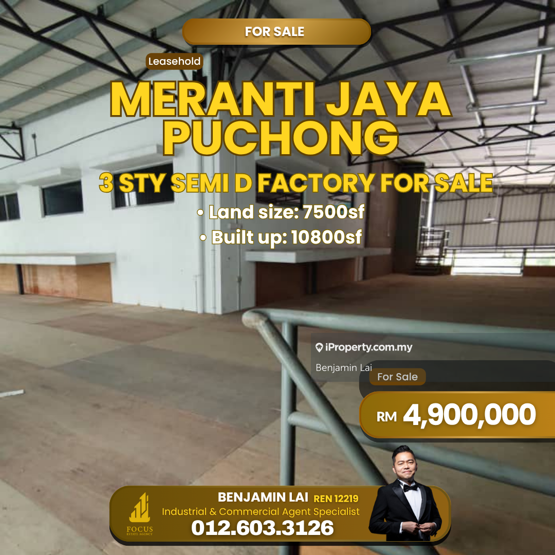 Taman Meranti Jaya Puchong 3 Storey Semi D Factory For Sale 