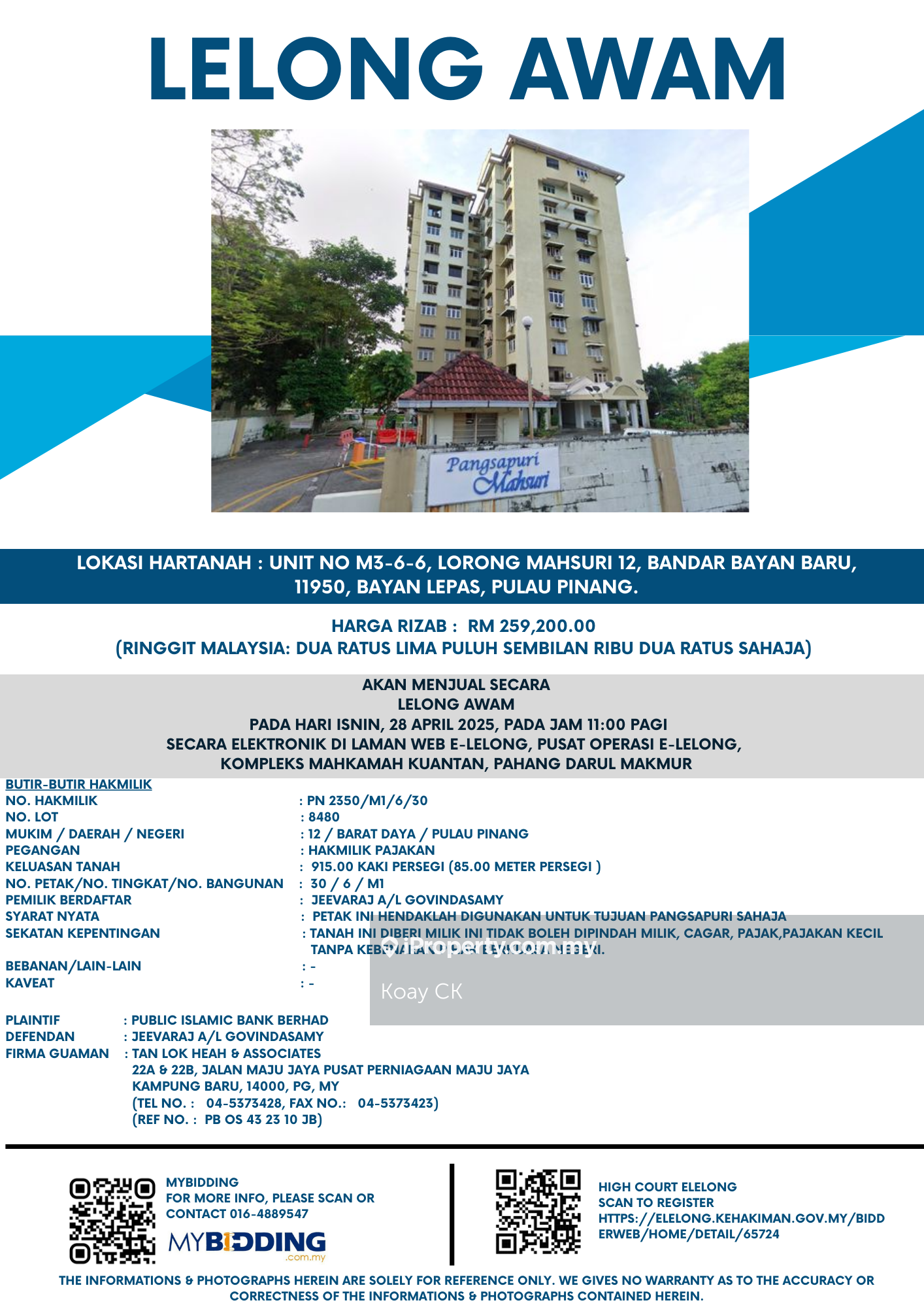Auction Pangsapuri Mahsuri !! Below Market Price!!