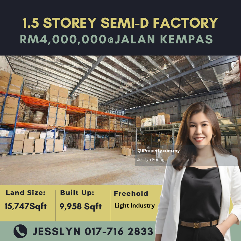 Kawasan Perindustrian Kempas, 1.5 Sty Semi-Detached Factory For Sale