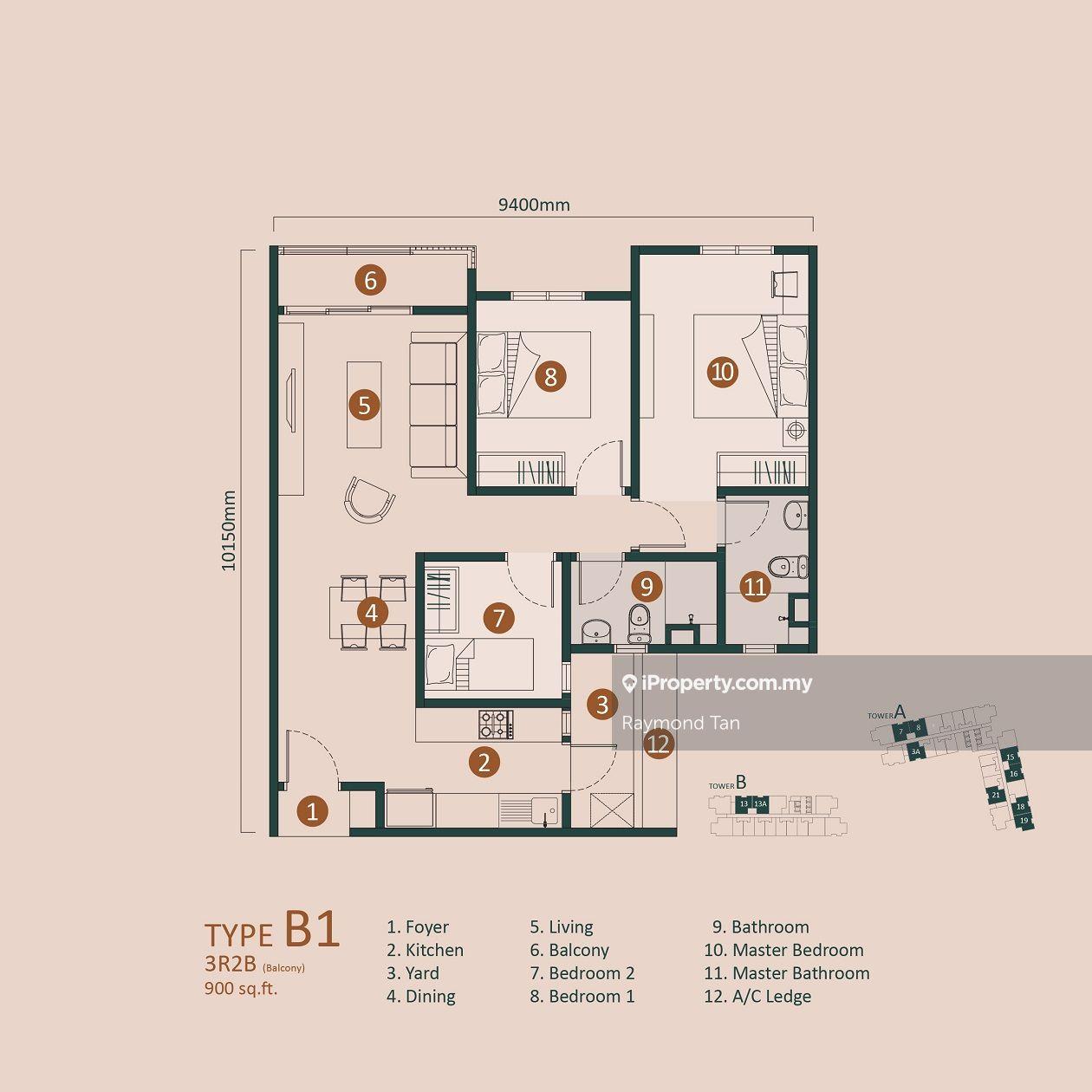 Bare Unit,Brand New, with Balcony, 3r2b2 Carparks, Nice view