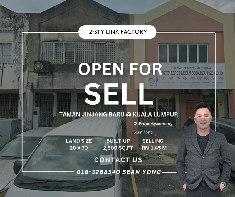 For Sale - 2- Sty Link Factory > Land Size : 20 x 70 > Good Deal - Taman Jinjang Baru