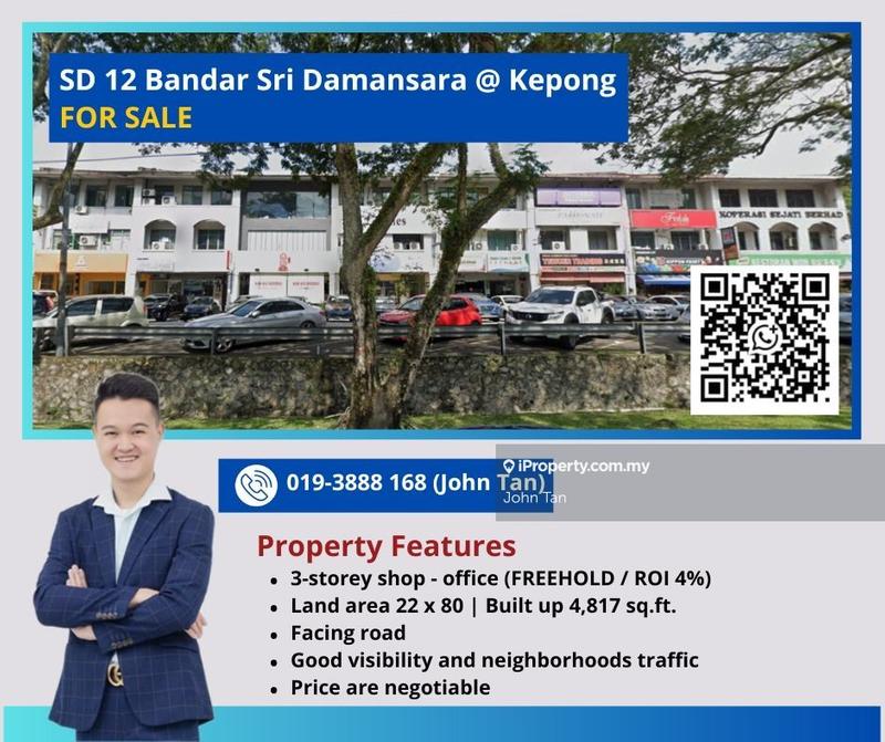 For Sale - (Facing Road | ROI 4% | Freehold) Kepong @ SD 12 Sri Damansara 3sty Shop
