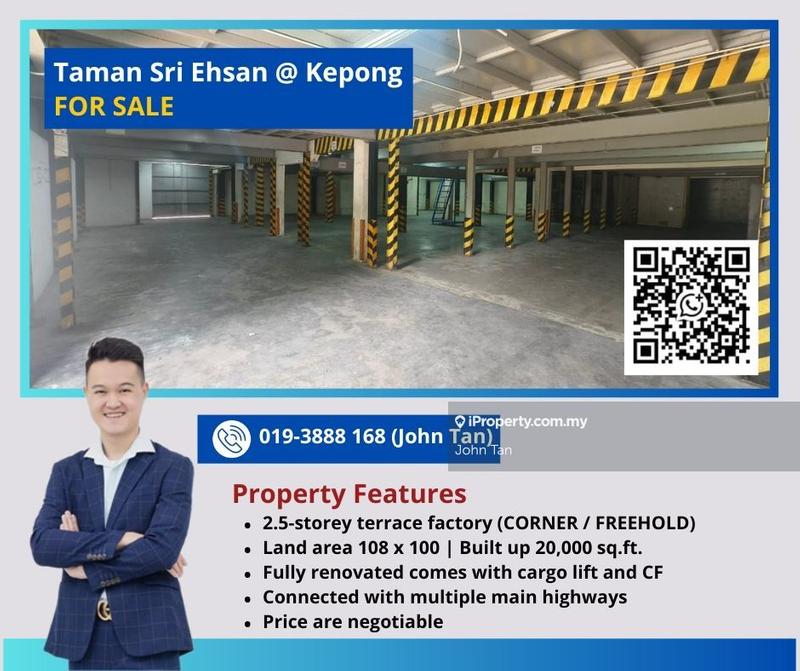 For Sale - (108x100|Cargo Lift|Renovated|Corner|Freehold) Kepong @ Sri Ehsan 2.5sty Factory