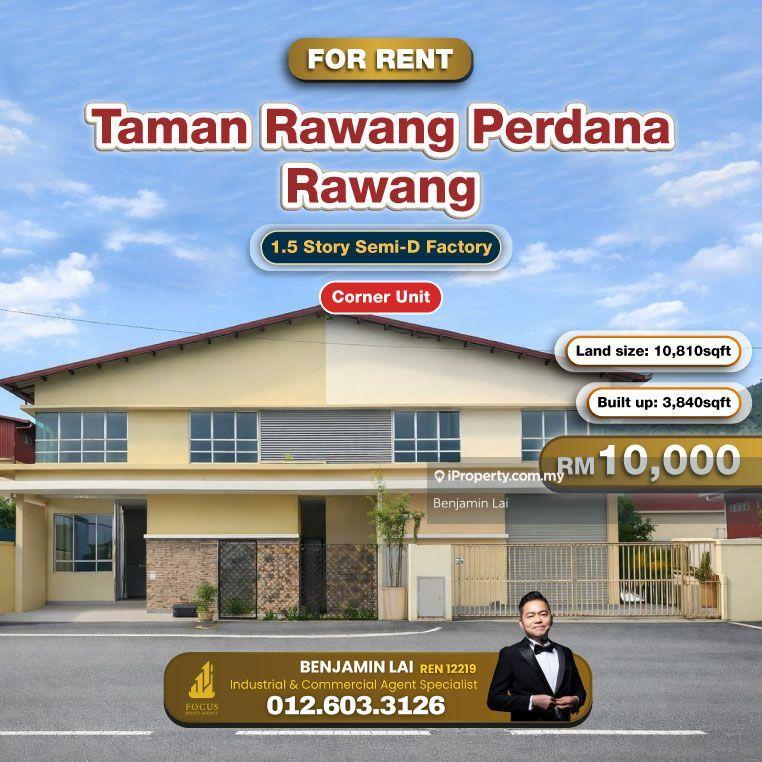 For Rent - Taman Rawang Perdana, Rawang 1.5 Story Corner Semi-D Factory For Rent