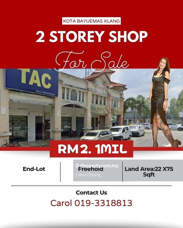 For Sale - ROI 4.5% End Lot Kota Bayuemas Klang 2 Storey Shop Lot For Sales