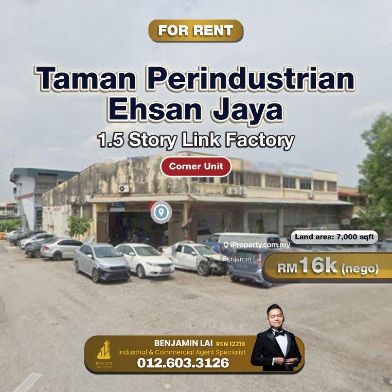 For Rent - Taman Perindustrian Ehsan Jaya 1.5 Story Factory for Rent