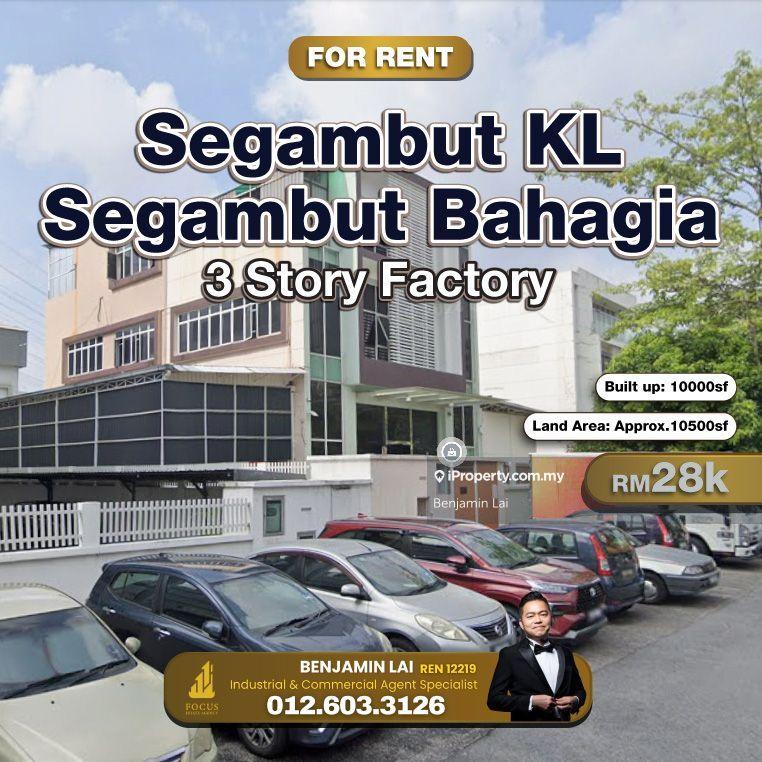 For Rent - Segambut Bahagia, KL 3 storey factory for Rent