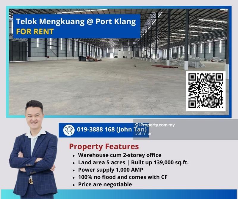 For Rent - (NEGO | No Flood | CF | 5 Acres | 1000 AMP) Port Klang @ Telok Mengkuang Warehouse