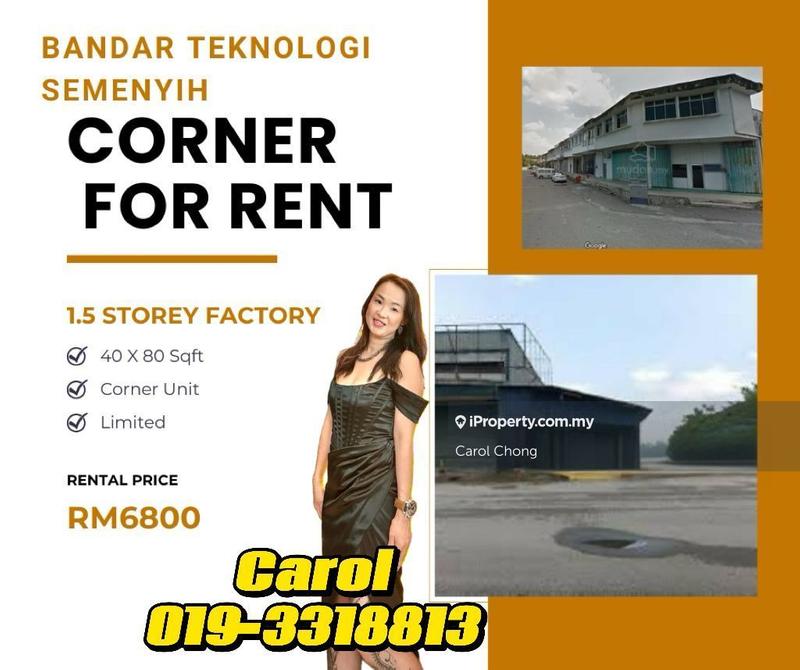 For Rent - Corner Bandar Teknologi Semenyih 1.5 storey factory For Rent