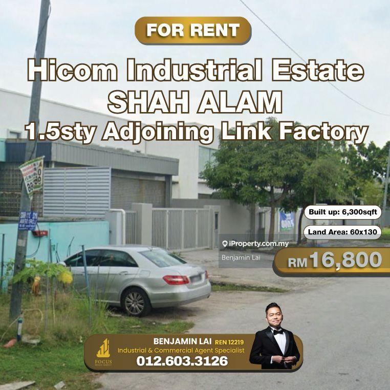 For Rent - Hicom Industrial Estate, Shah Alam 1.5sty Adjoining Link Factory for Rent