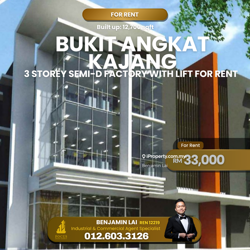 For Rent - 3 Storey Semi-D Factory with Lift For Rent Bukit Angkat, Kajang