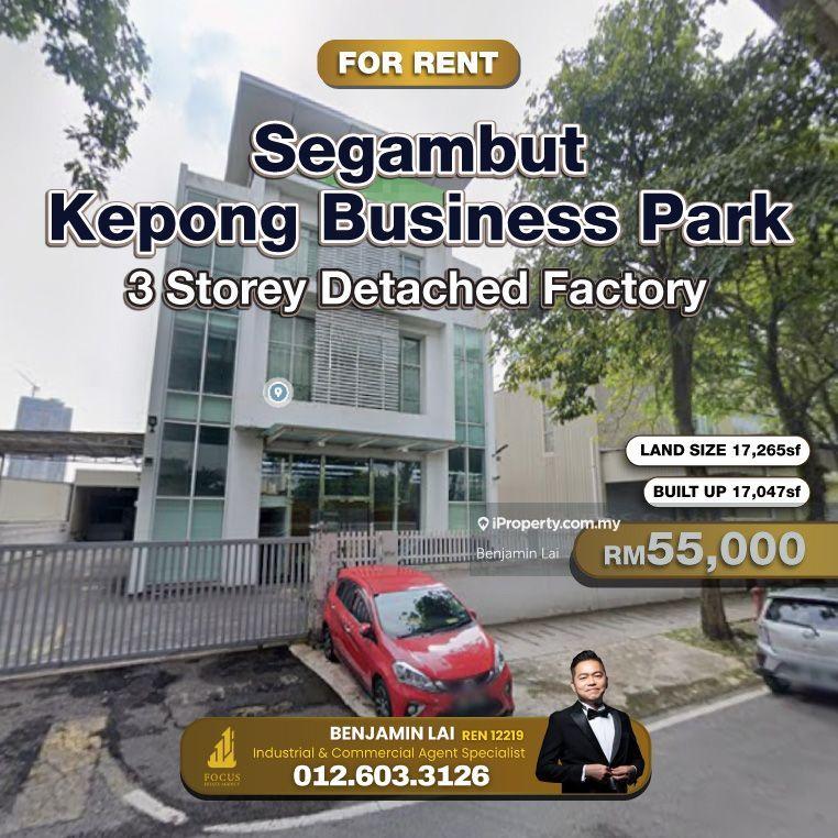 For Rent - Segambut, Kepong Business park 3storey Detached Factory for Rent