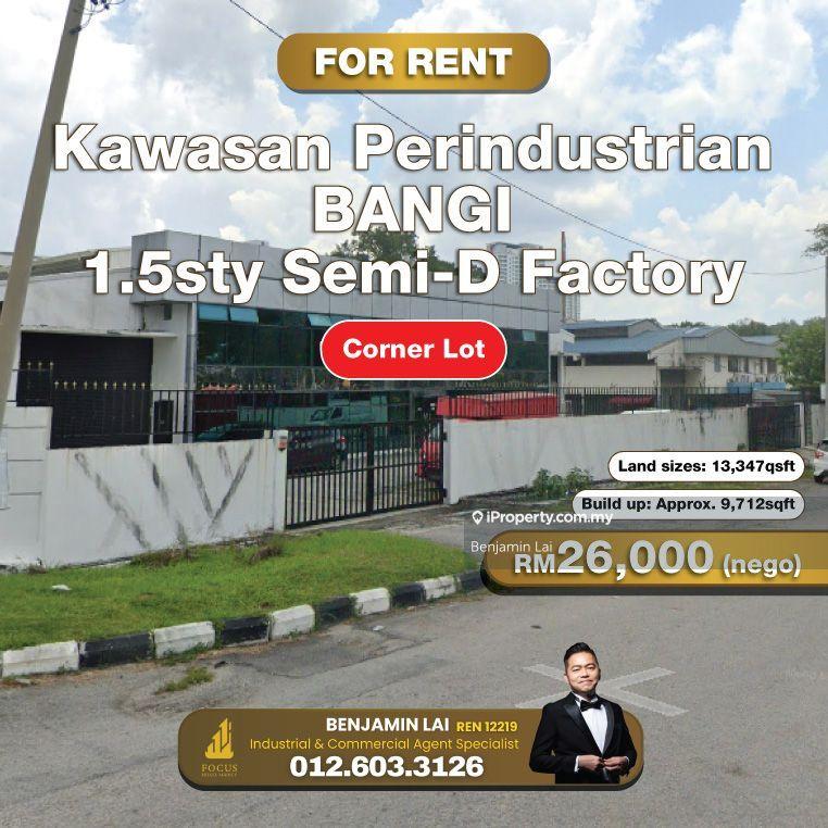 For Rent - Kawasan Perindustrian Bangi 1.5sty (Corner Lot) Semi-D Factory for Rent