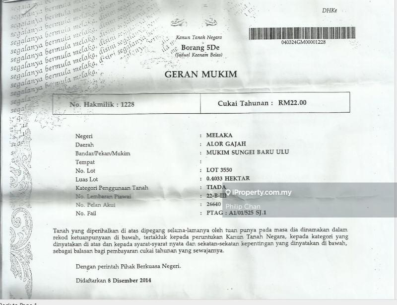 Agricultural Land for Sale in Taman Masjid Tanah, Masjid Tanah by Philip Chan - iProperty.com.my