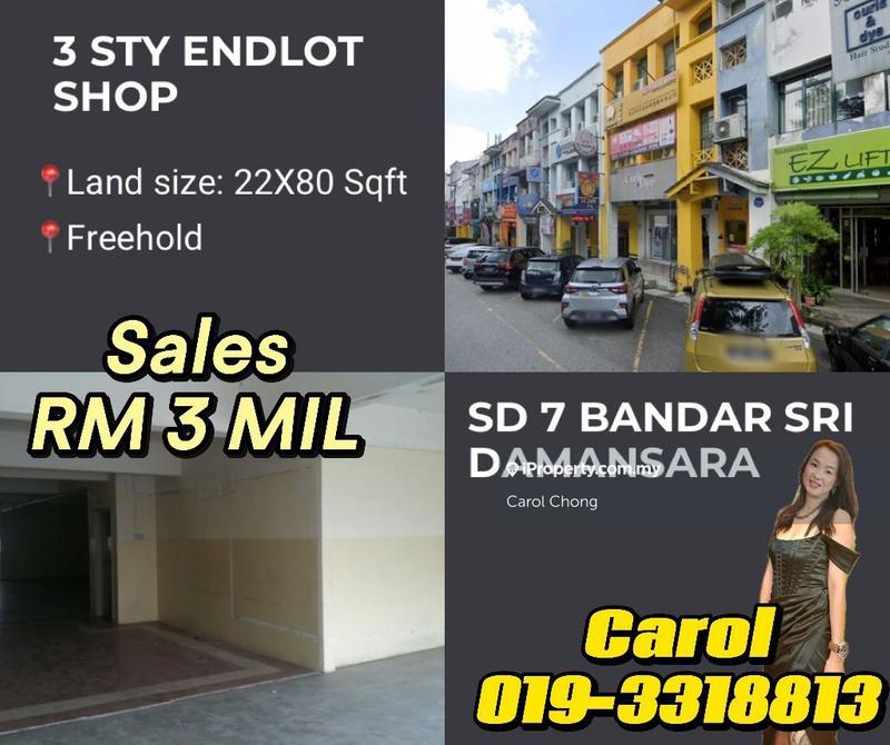 For Sale - (Endlot freehold) SD 7 Bandar Sri Damansara 3 Storey Shop For Sales