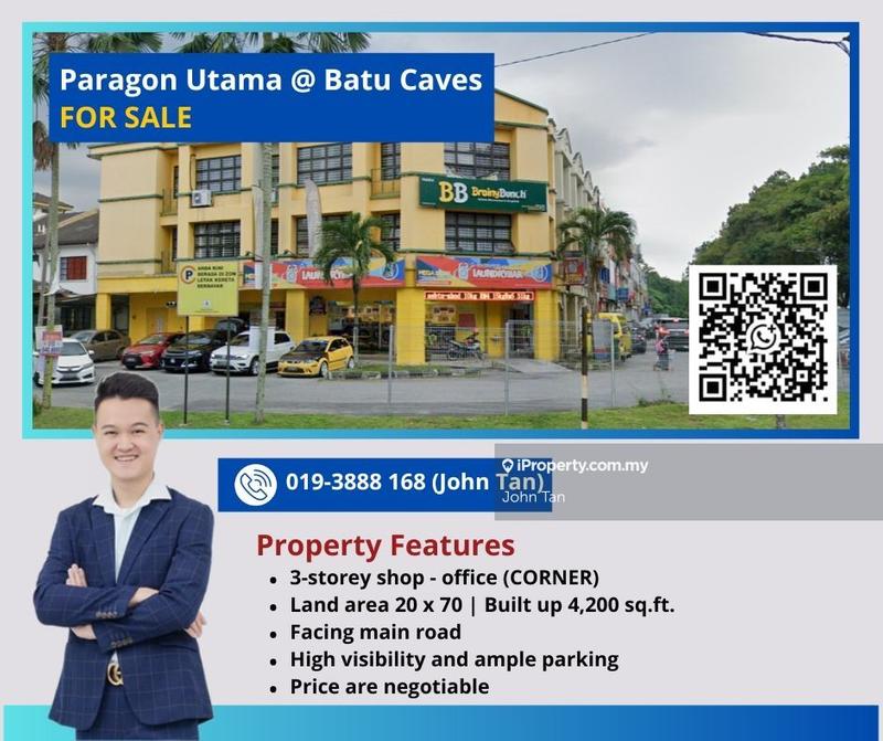 For Sale - (ROI 4% - CORNER / Facing Main Road / Negotiable) Selayang @ Paragon Utama 3sty Shop