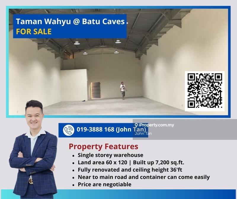 For Sale - (Refurbished | 60x120 | Ceiling Height 36'ft | Main Road) Batu Caves @ Taman Wahyu Warehouse