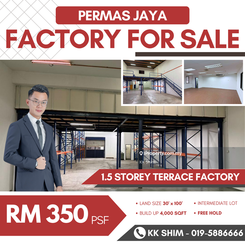 For Sale - Permas Jaya Build Up 4,000 sqft 1.5 Storey Terrace Factory for Sale