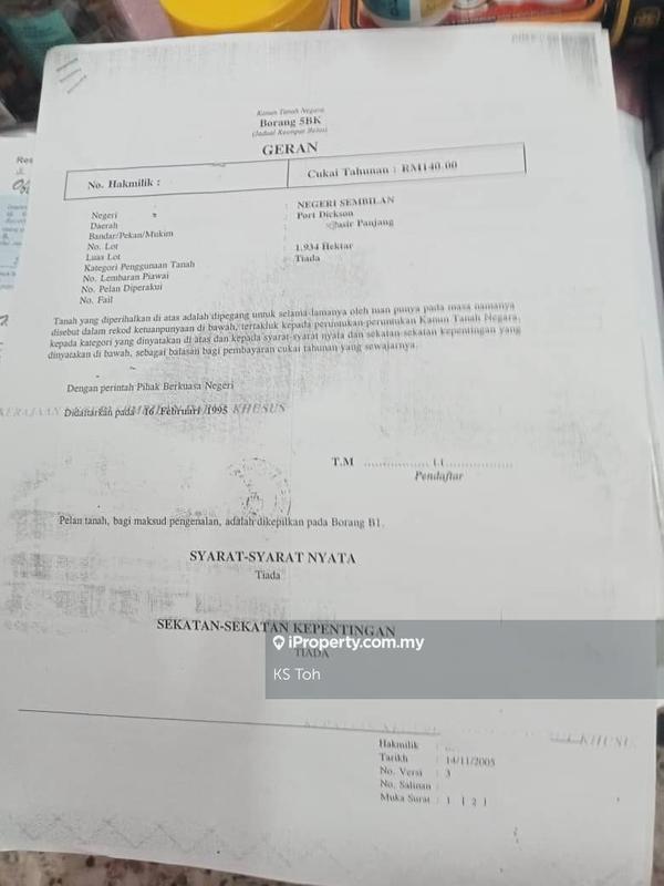 Agricultural Land for Sale in Kampung Sungai Menyala, Pasir Panjang by KS Toh - iProperty.com.my