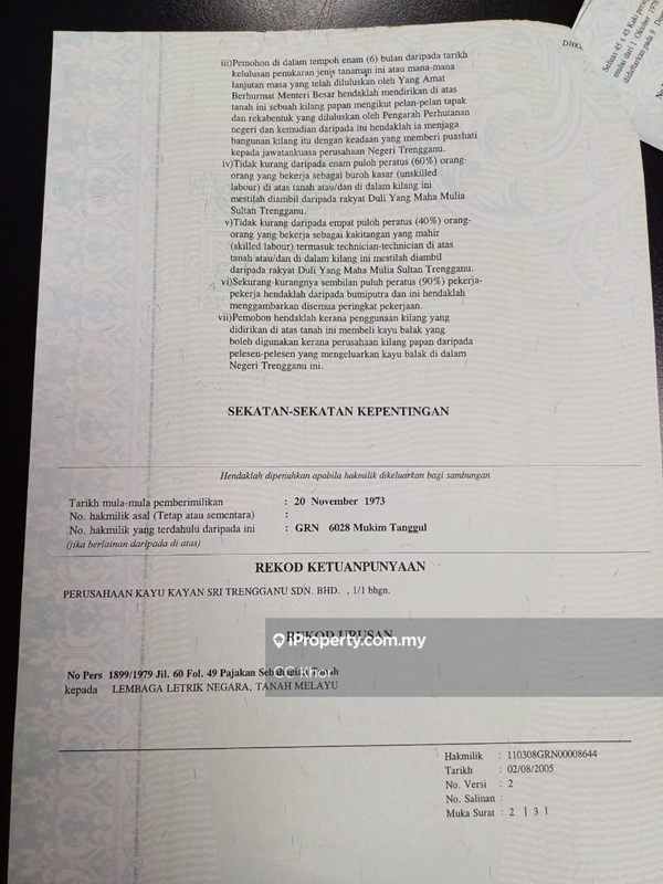 Tanah Perindustrian untuk Dijual di Hulu Terengganu, Terengganu oleh CC Khor - iProperty.com.my