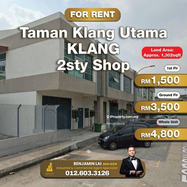 For Rent - Taman Klang Utama, Klang 2sty Shop for Rent