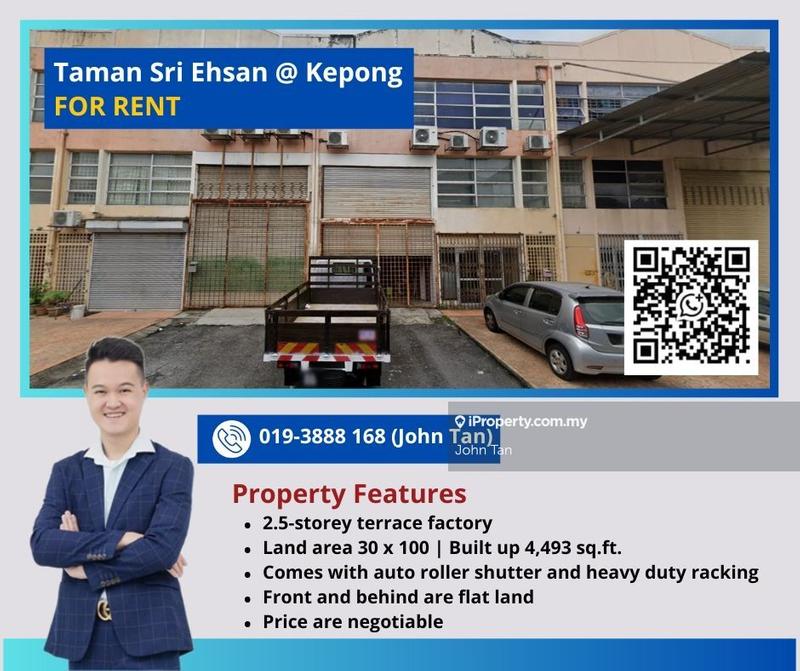 For Rent - (30x100 | Flat Land | Negotiable) Kepong @ Sri Ehsan 2.5sty Factory