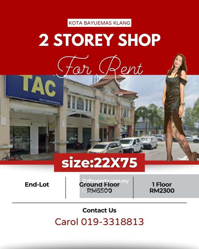 For Rent - End Lot Kota Bayuemas Klang 2 Storey Shop Lot For Rent