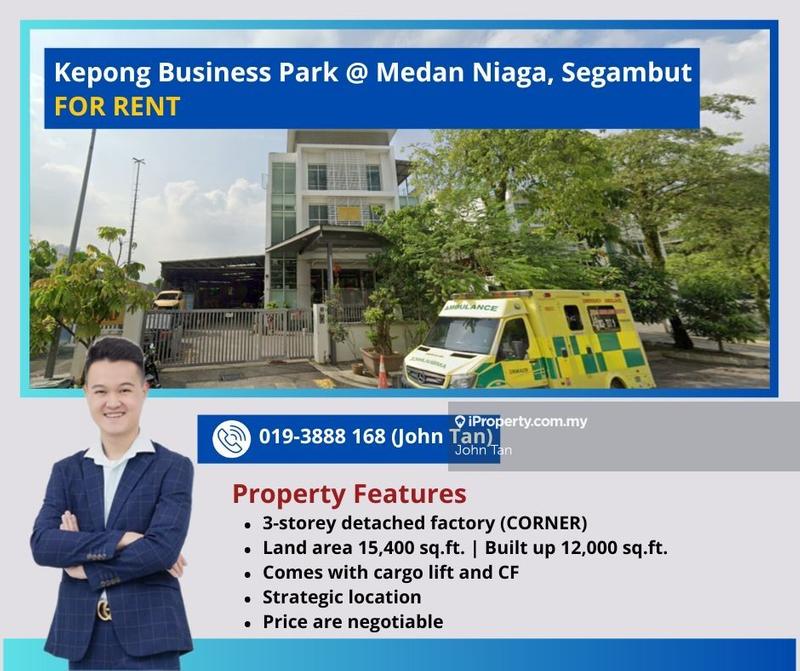 For Rent - (Corner - 15,400sf | Cargo Lift | CF) Segambut @ Kepong Business Park Factory