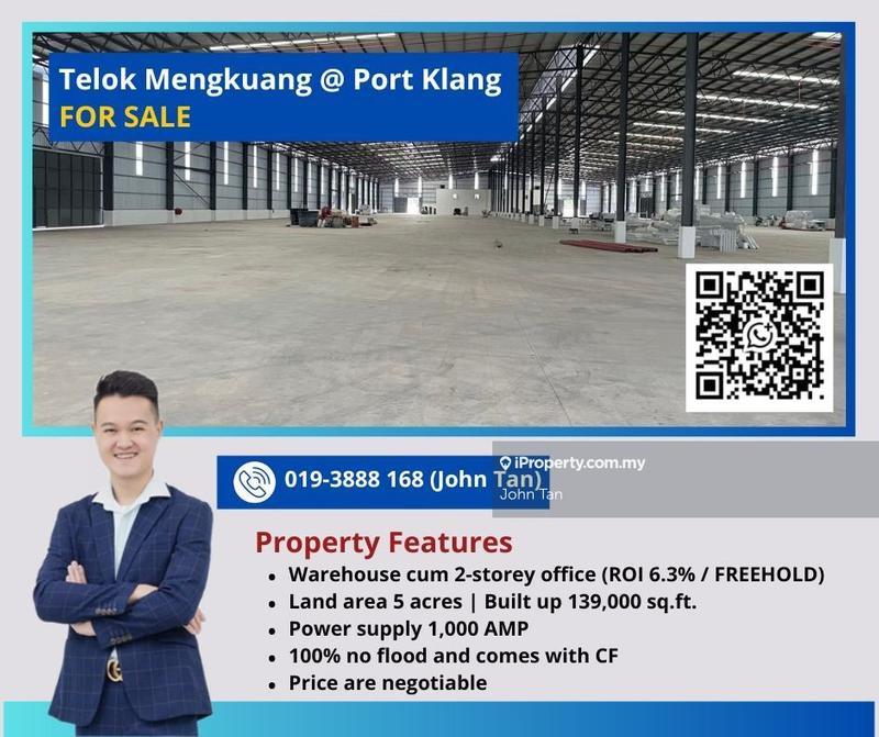 For Sale - (ROI 6.3% | No Flood | CF | 5 Acres | 1000 AMP) Port Klang @ Telok Mengkuang Warehouse