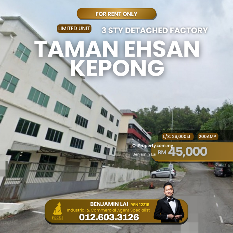For Rent - 3sty Detached Factory Taman Ehsan Kepong Bandar Sri Damansara