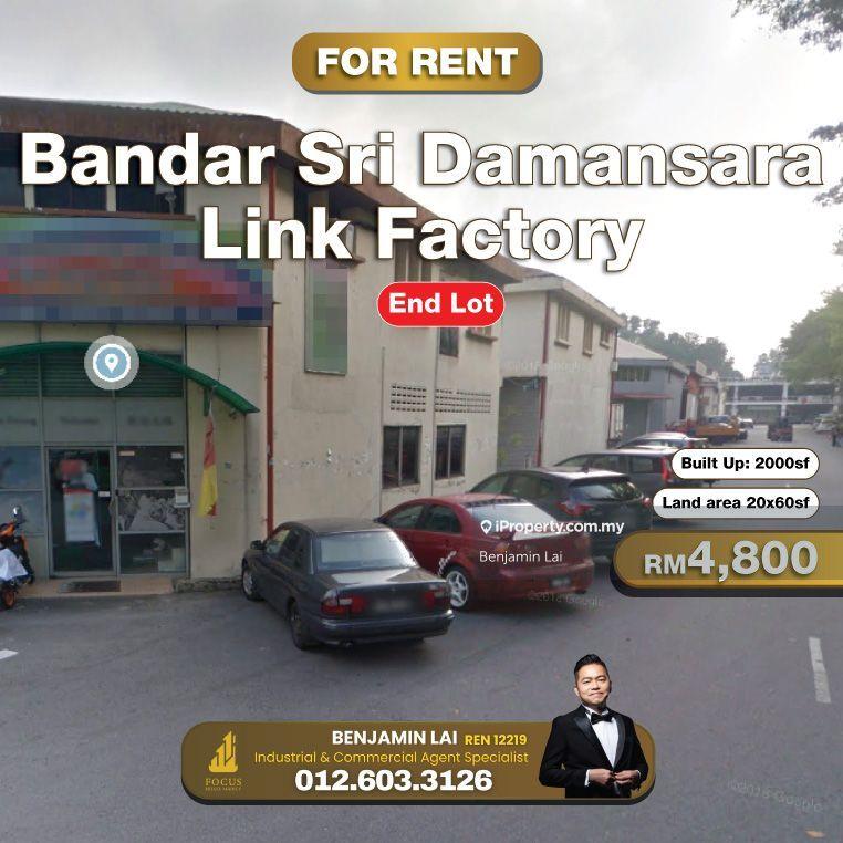 For Rent - Bandar Sri Damansara (End Lot) Link Factory for Rent