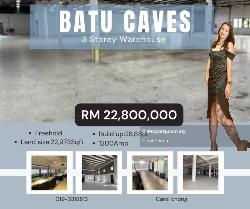 For Sale - Grade A Batu Caves 3 Storey Warehouse With Cargo Lift Factory  For Sales