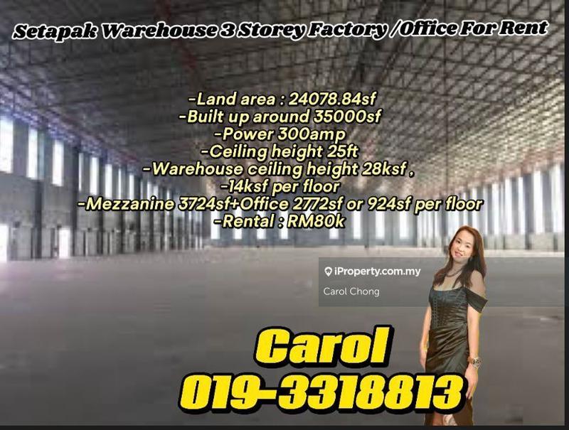 For Rent - (Big Storage)Setapak 3 Storey Factory Warehouse+Office For Rent
