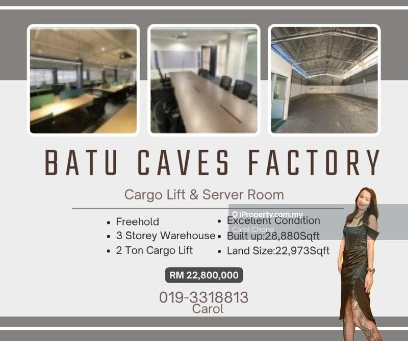 For Sale - Batu Caves 3 Storey Warehouse With Cargo Lift Factory  For Sales