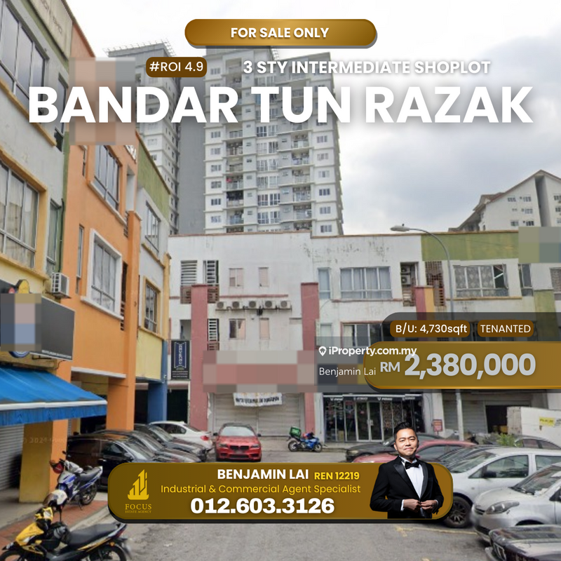 For Sale - ROI 4.9 Shoplot Bandar Tun Razak Taman Midah Tasik Permaisuri