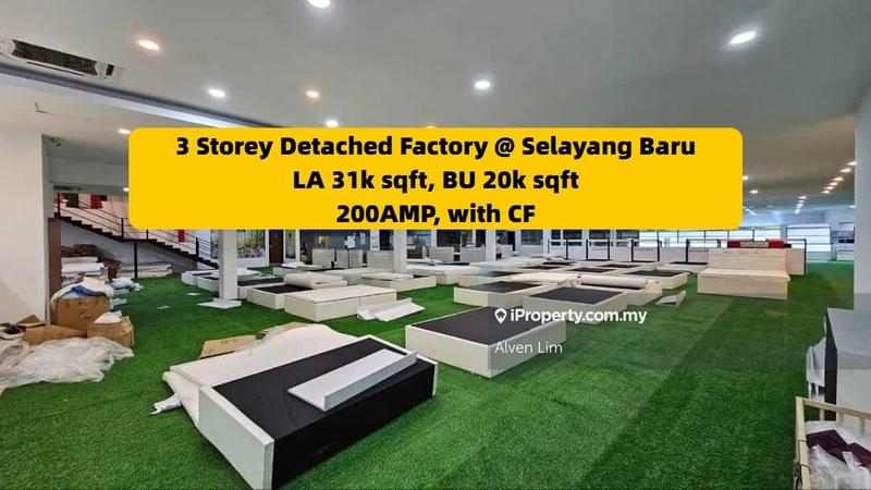 For Rent - Selayang Baru, 3 Storey Detached Factory, BU 20k sqft, Main Road, With CF