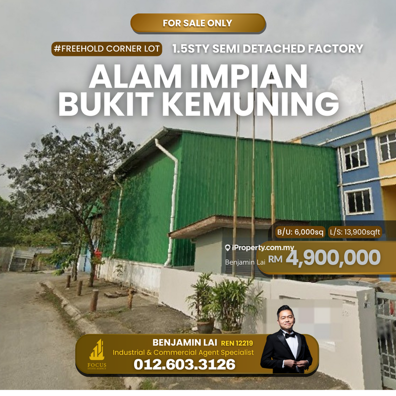 For Sale - 1.5sty Corner Semi Detached Factory Bukit Kemuning Alam Impian Shah Alam
