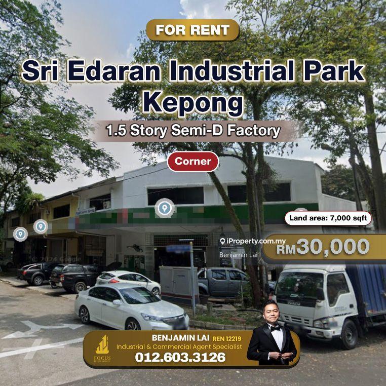For Rent - Sri Edaran Industrial Park, Kepong 1.5 Story Semi-D Factory For Rent