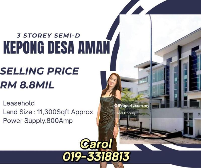 For Sale - Perindustrian Desa Aman & Segambut Kepong 3 Storey Semi Detached Factory For Sales