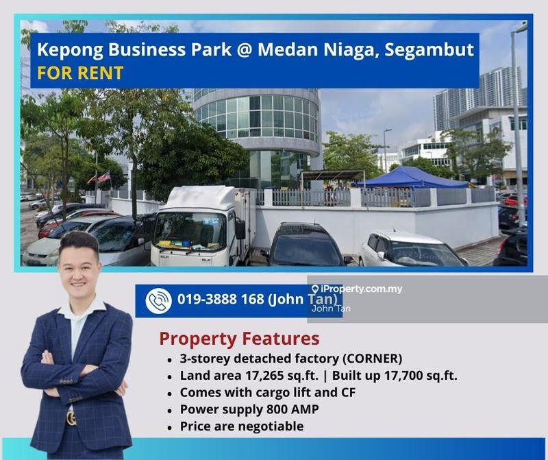 For Rent - (Corner - 17,265sf | Cargo Lift | 800 AMP | CF) Segambut @ Kepong Business Park Factory