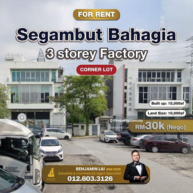 For Rent - Segambut Bahagia 3 storey Factory (Corner Lot) for Rent
